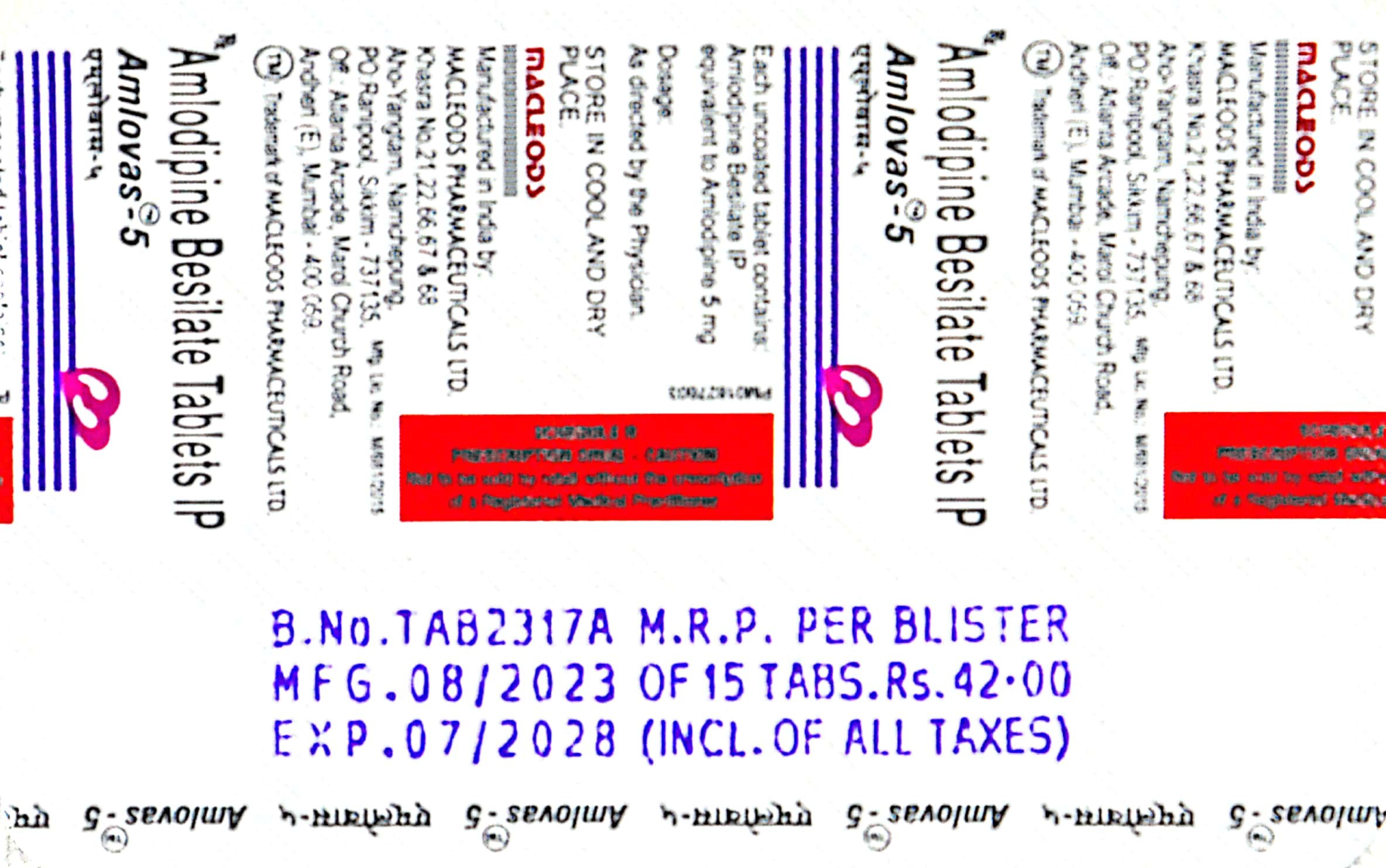 Amlodipine Besilate Tablets IP  Amlovas 5